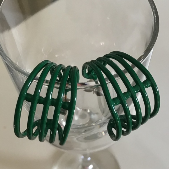 Vintage 1980s Hoop Earrings Pierced Green Retro Disco - Picture 12 of 16